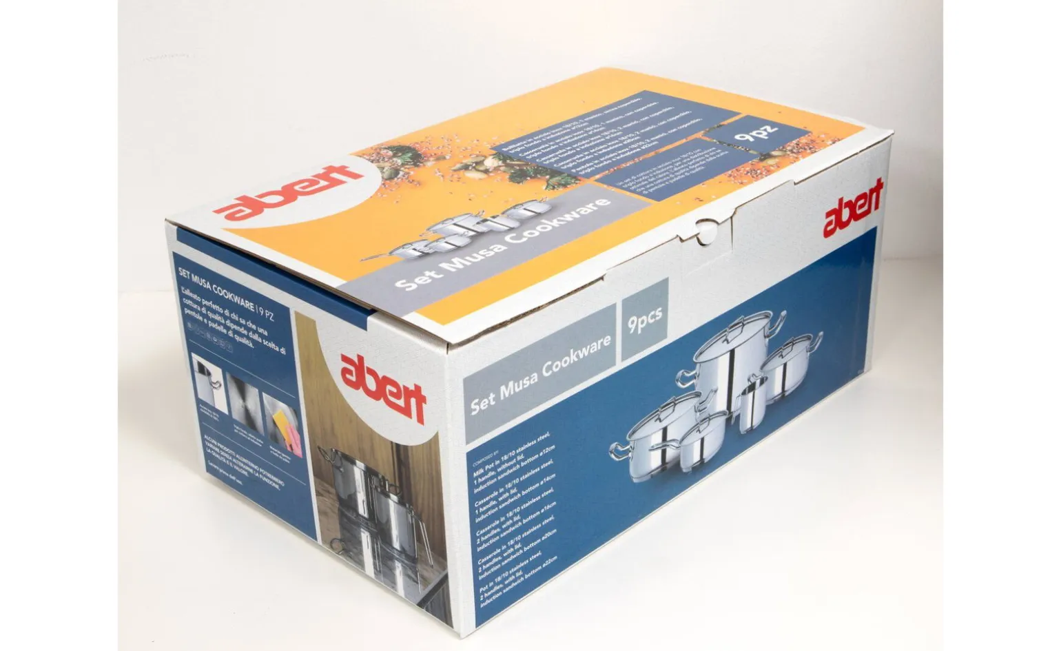 Abert Musa batteria di pentole 9 pezzi, in acciaio inox 18/10