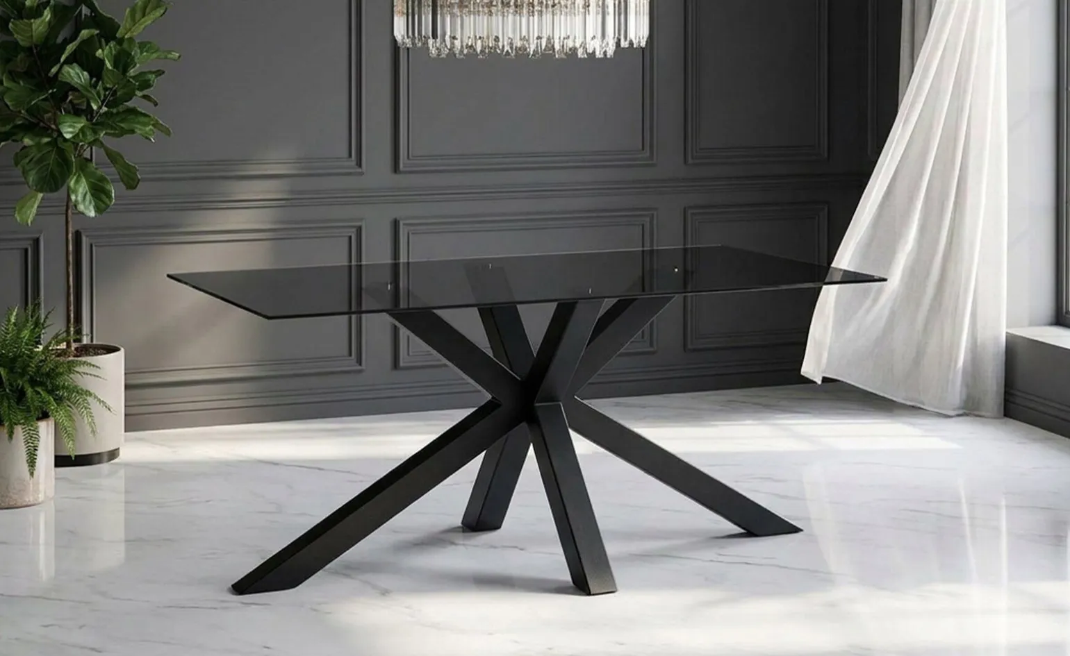 Adone tavolo nero/vetro fume' L160 cm