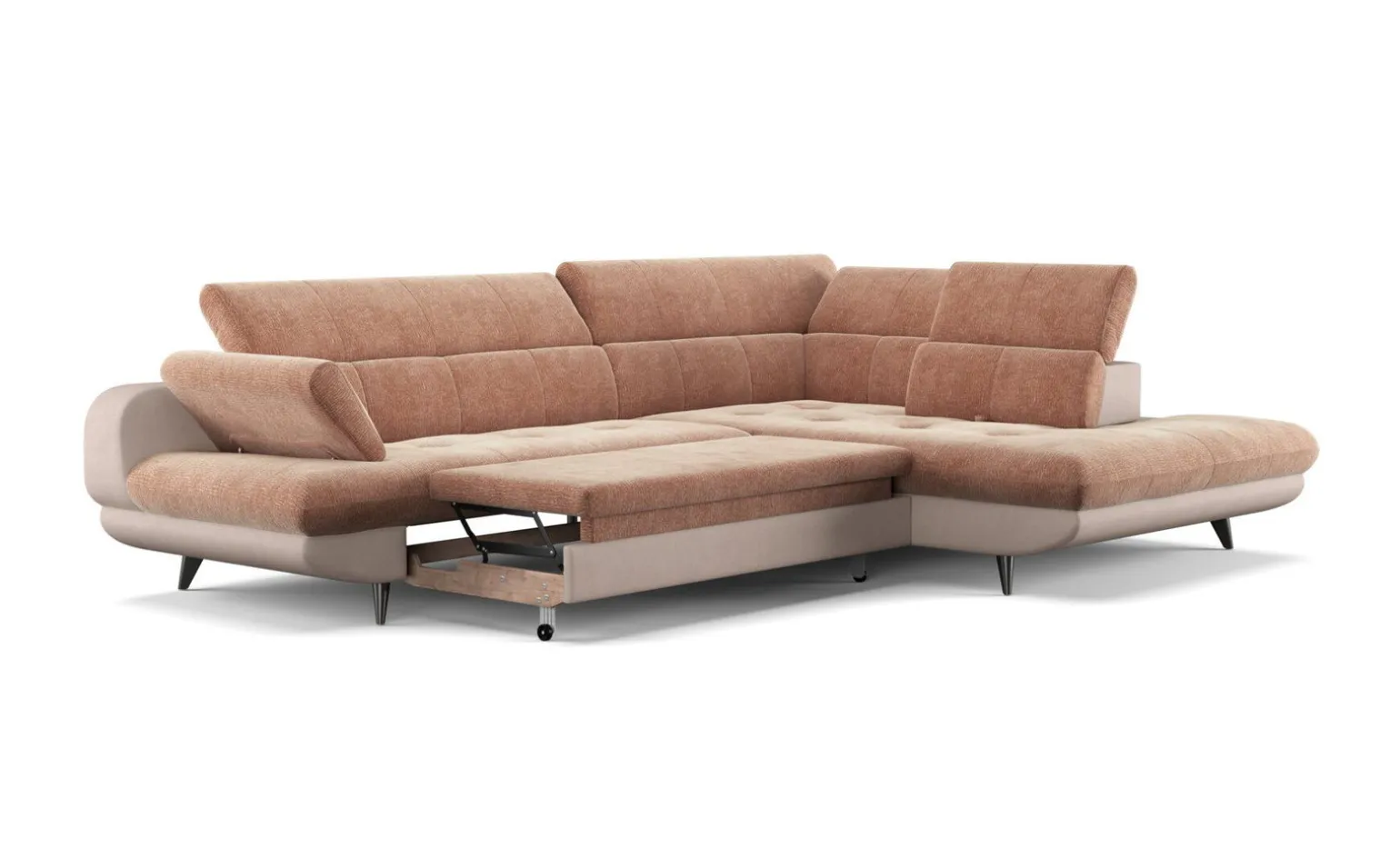 Alice divano angolare cipria con scocche beige