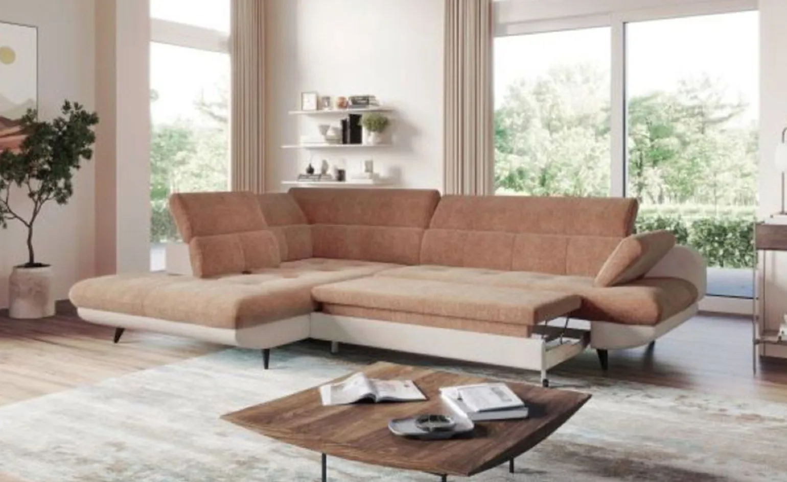 Alice divano angolare cipria con scocche beige