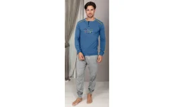 ALV by Alviero Martini Pigiama uomo in jersey azzuro e grigio, taglie assortite