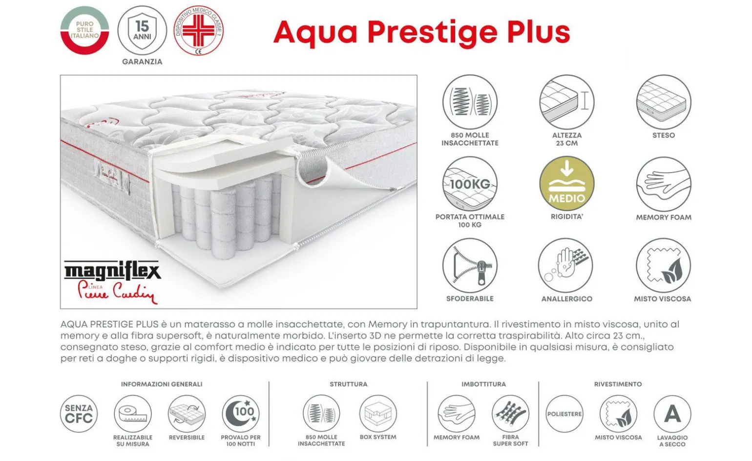 Aqua Prestige Plus materasso piazza e mezza 120x190cm