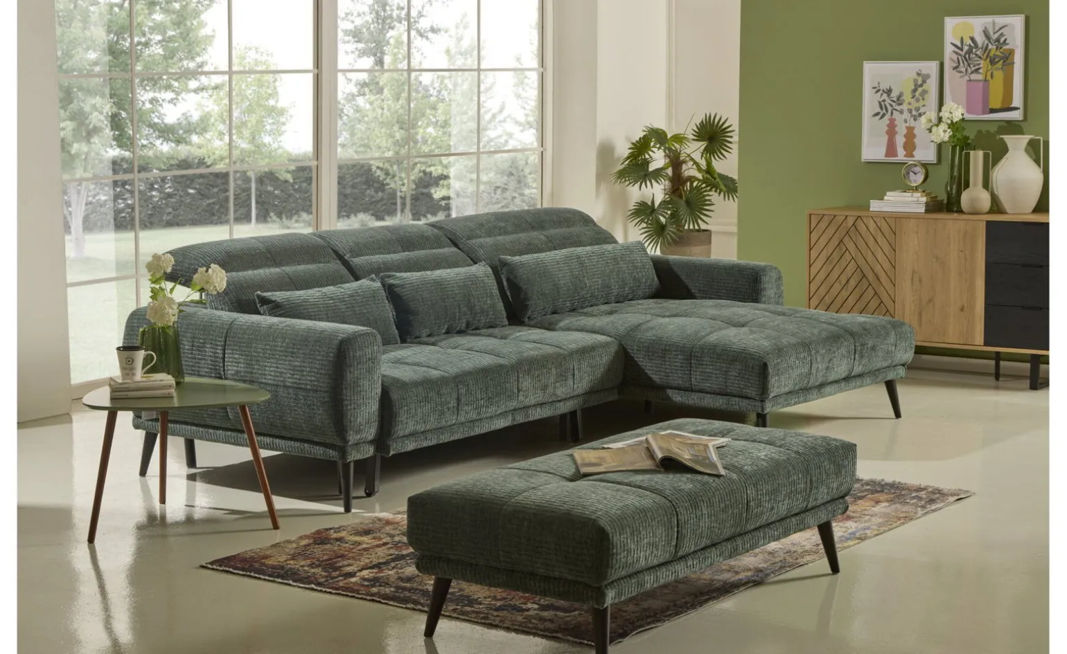 Arno pouf in tessuto verde