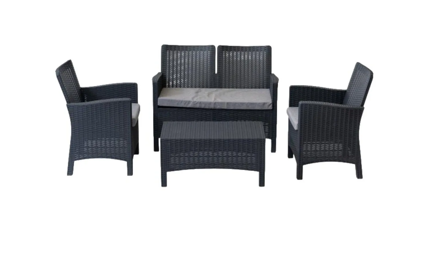 Banzai set 2 poltrone, 1 divano, 1 tavolo in rattan - antracite