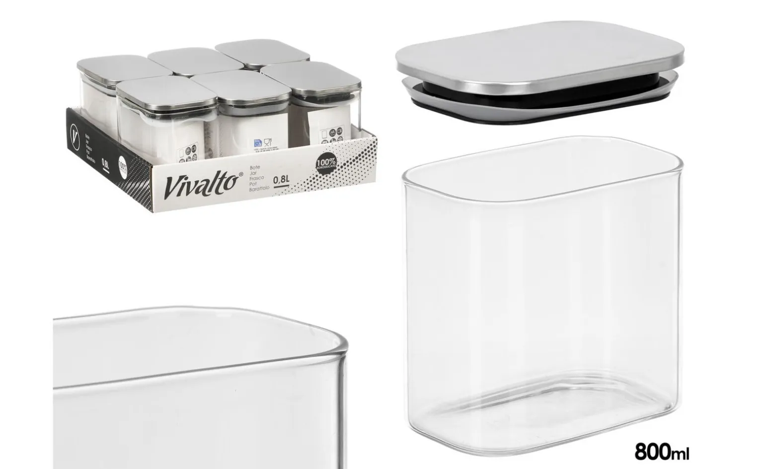 Barattolo cucina in vetro brosilicato con tappo acciaio, 800 ml