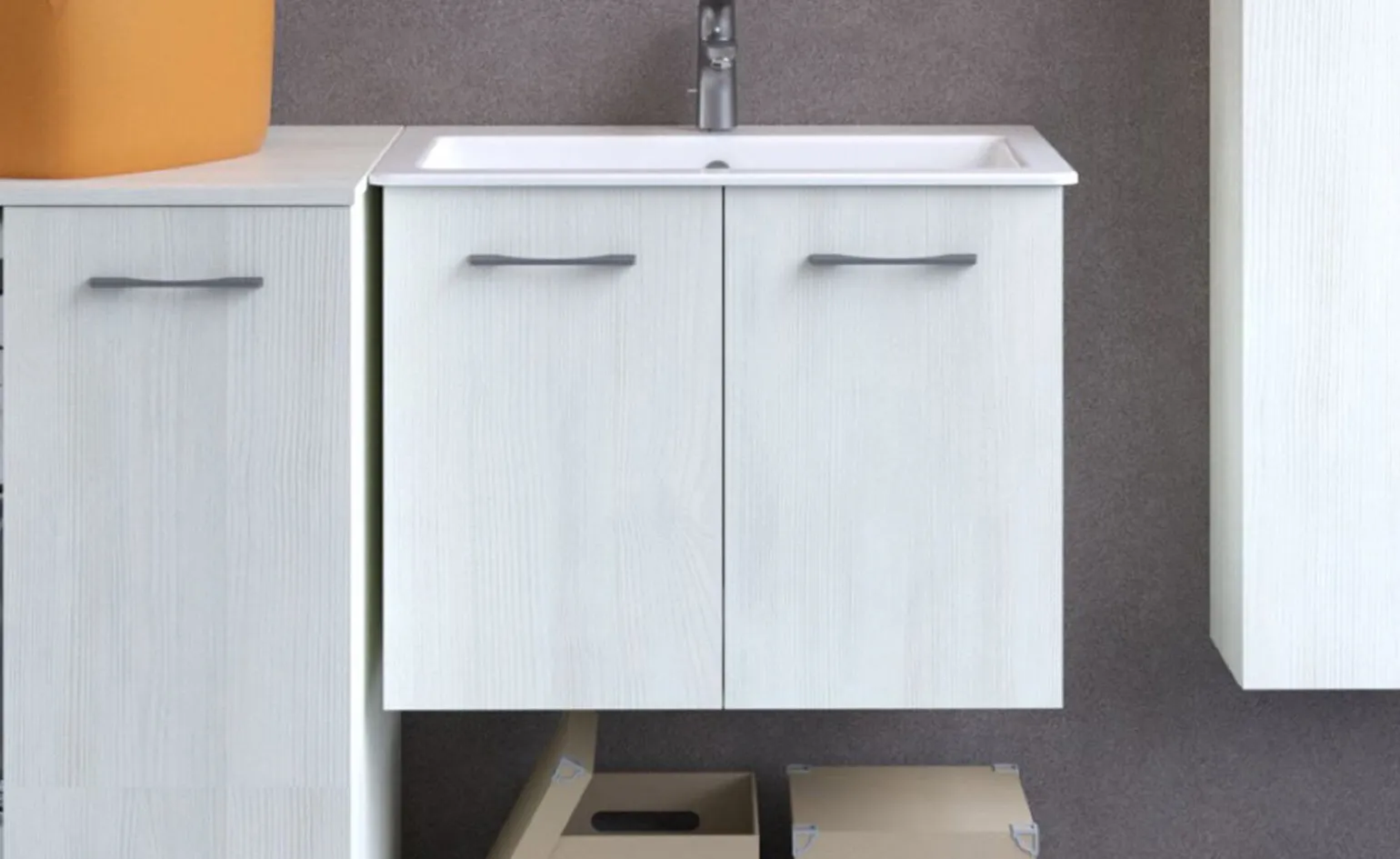 Base 2 ante sospesa con lavabo in ceramica integrato