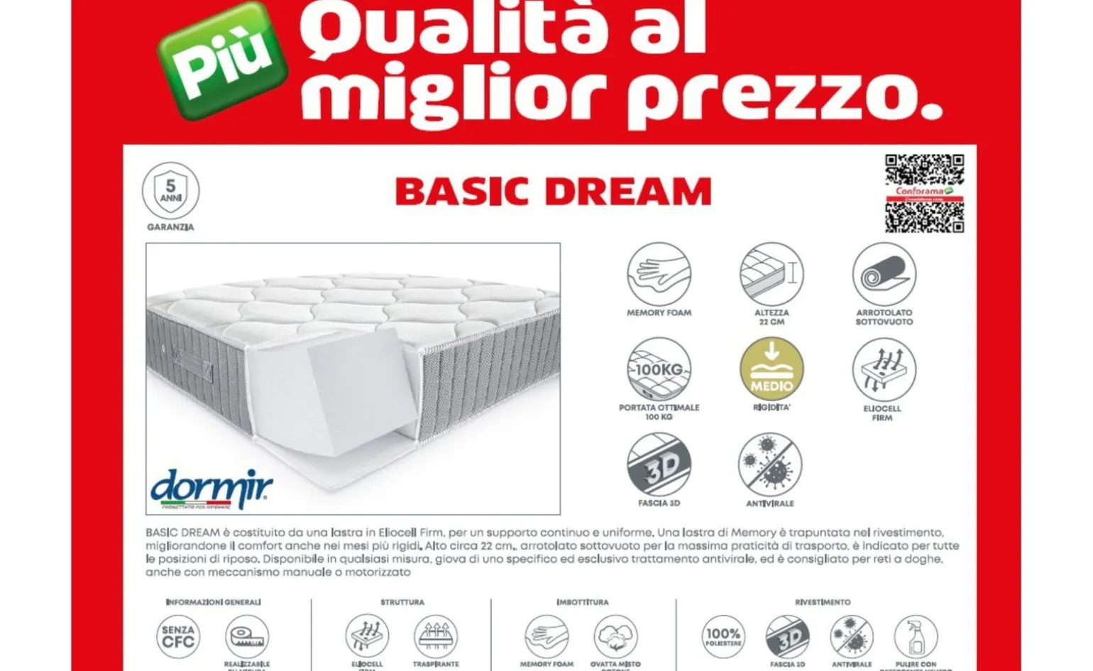 Basic Dream materasso singolo 80x190cm