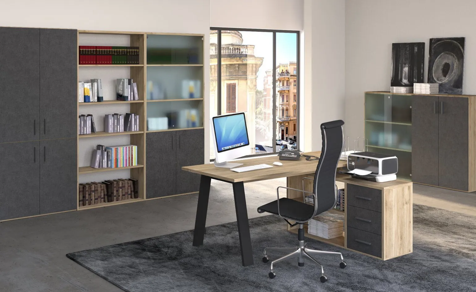 Beta scrivania angolare reversibile rovere scuro l 140 cm