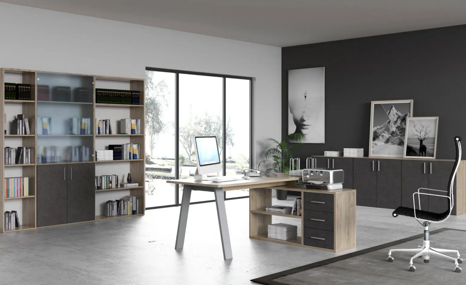 Beta scrivania angolare reversibile rovere scuro l 160 cm