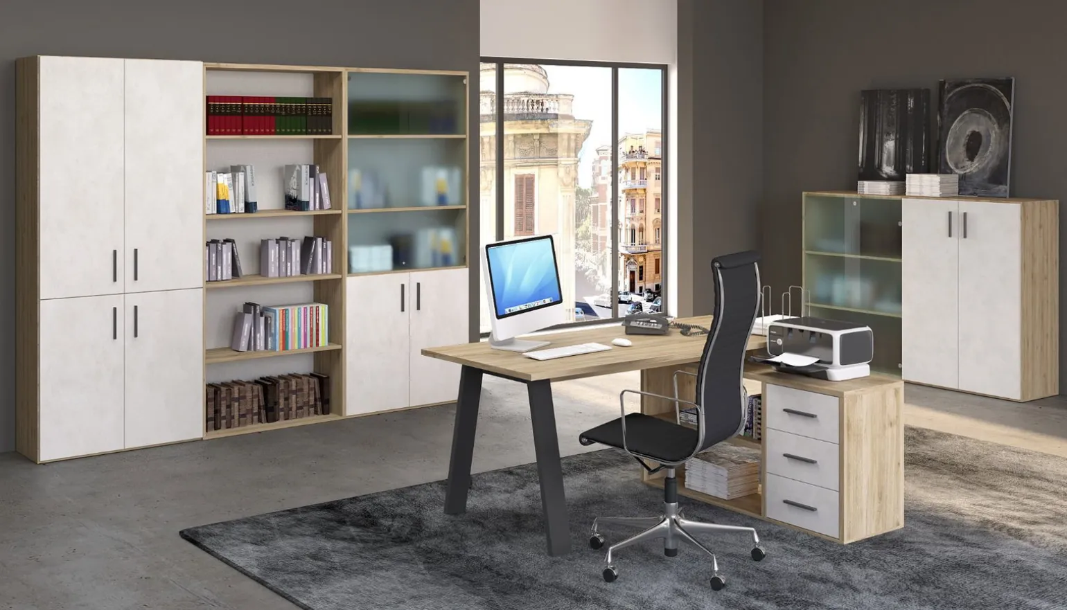 Beta3 ufficio componibile colore rovere e calce