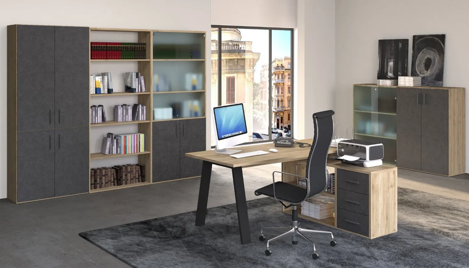 Beta4 ufficio componibile colore rovere e portland