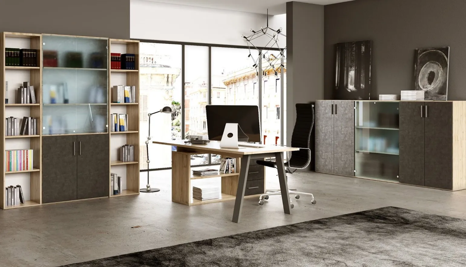 Beta6 ufficio componibile colore rovere e portland