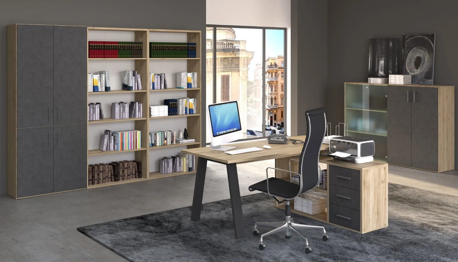 Beta8 ufficio componibile colore rovere e portland