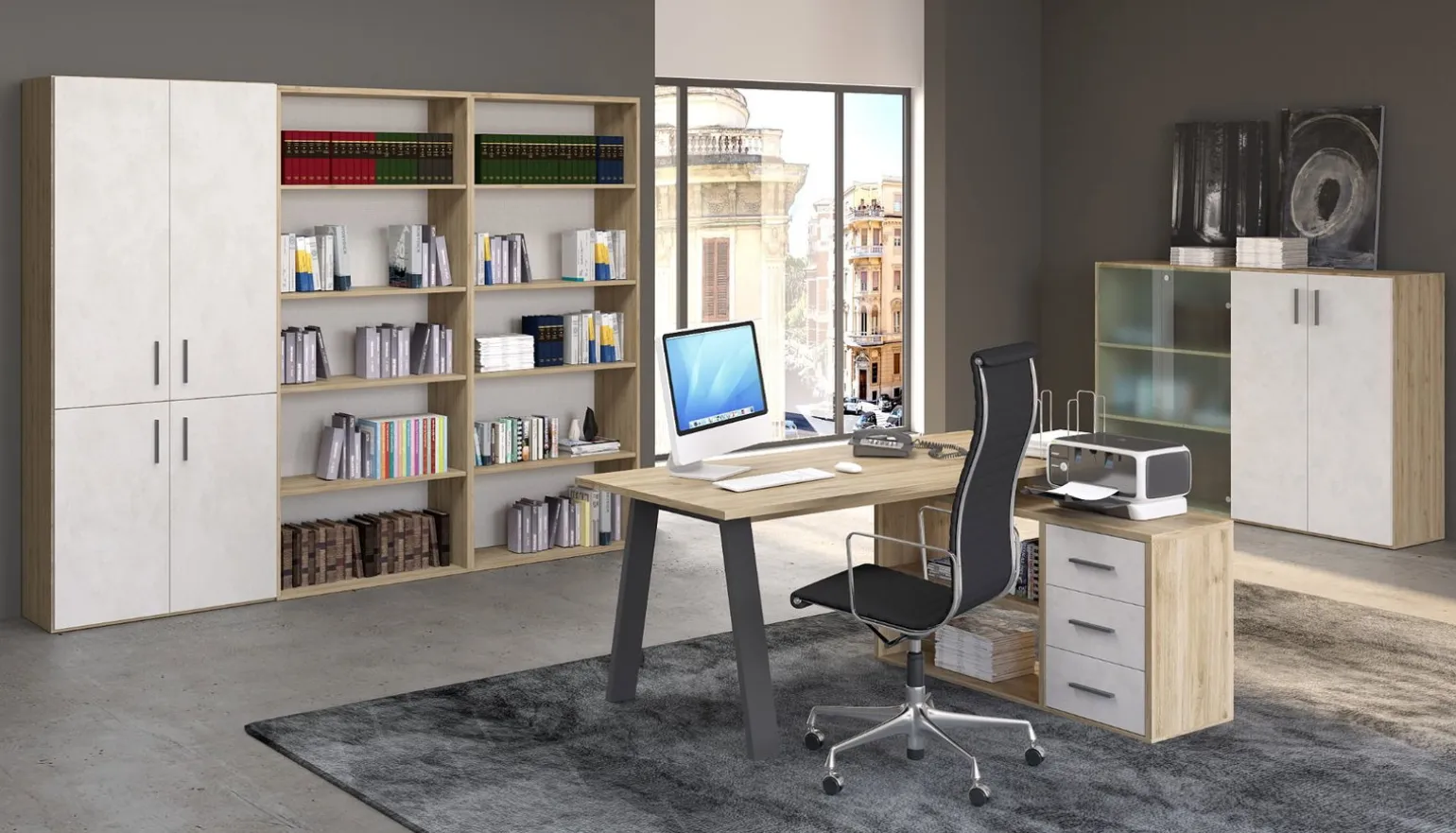 Beta9 ufficio componibile colore rovere e calce