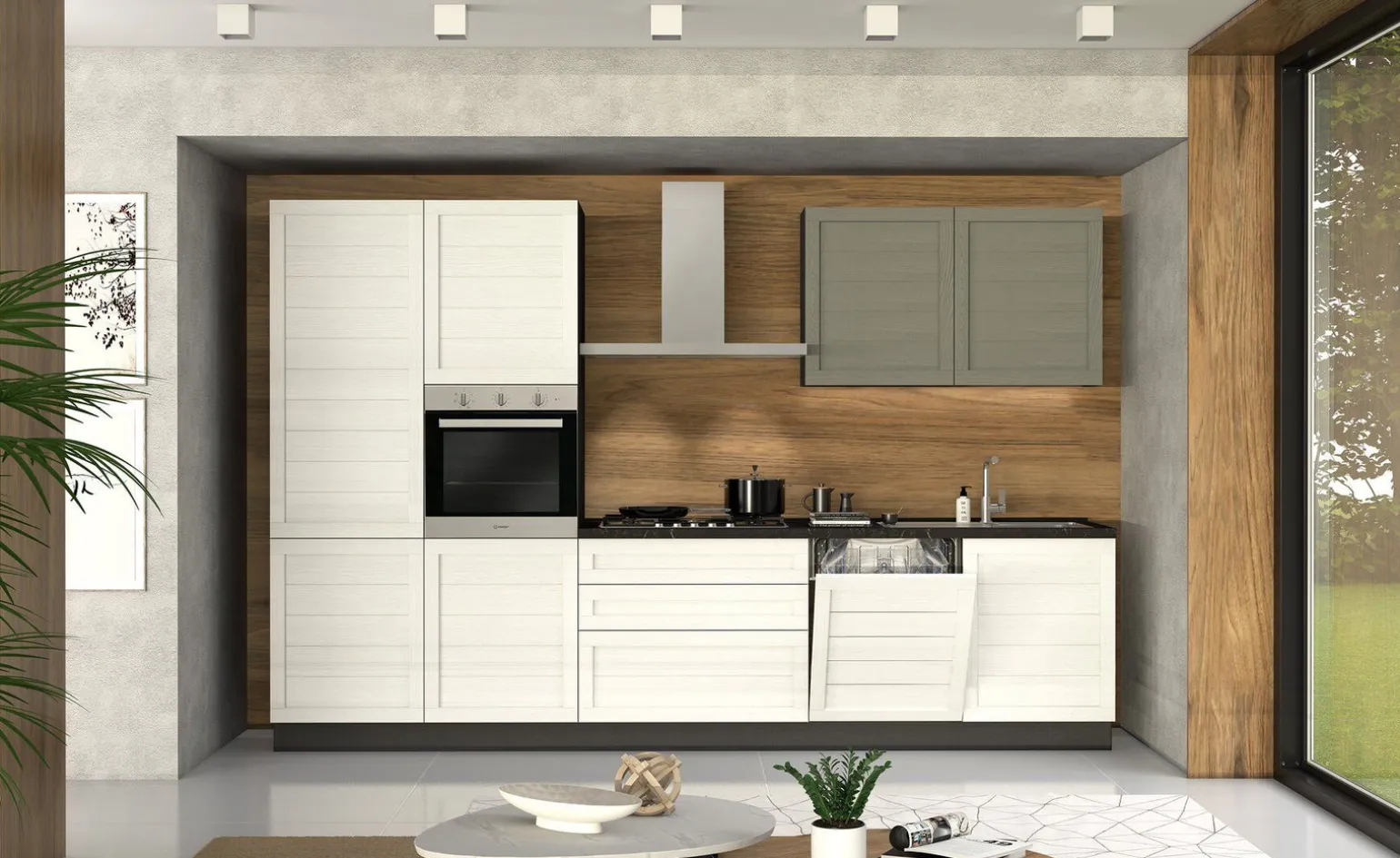Beverly cucina 330 cm colore bianco e grigio fumo