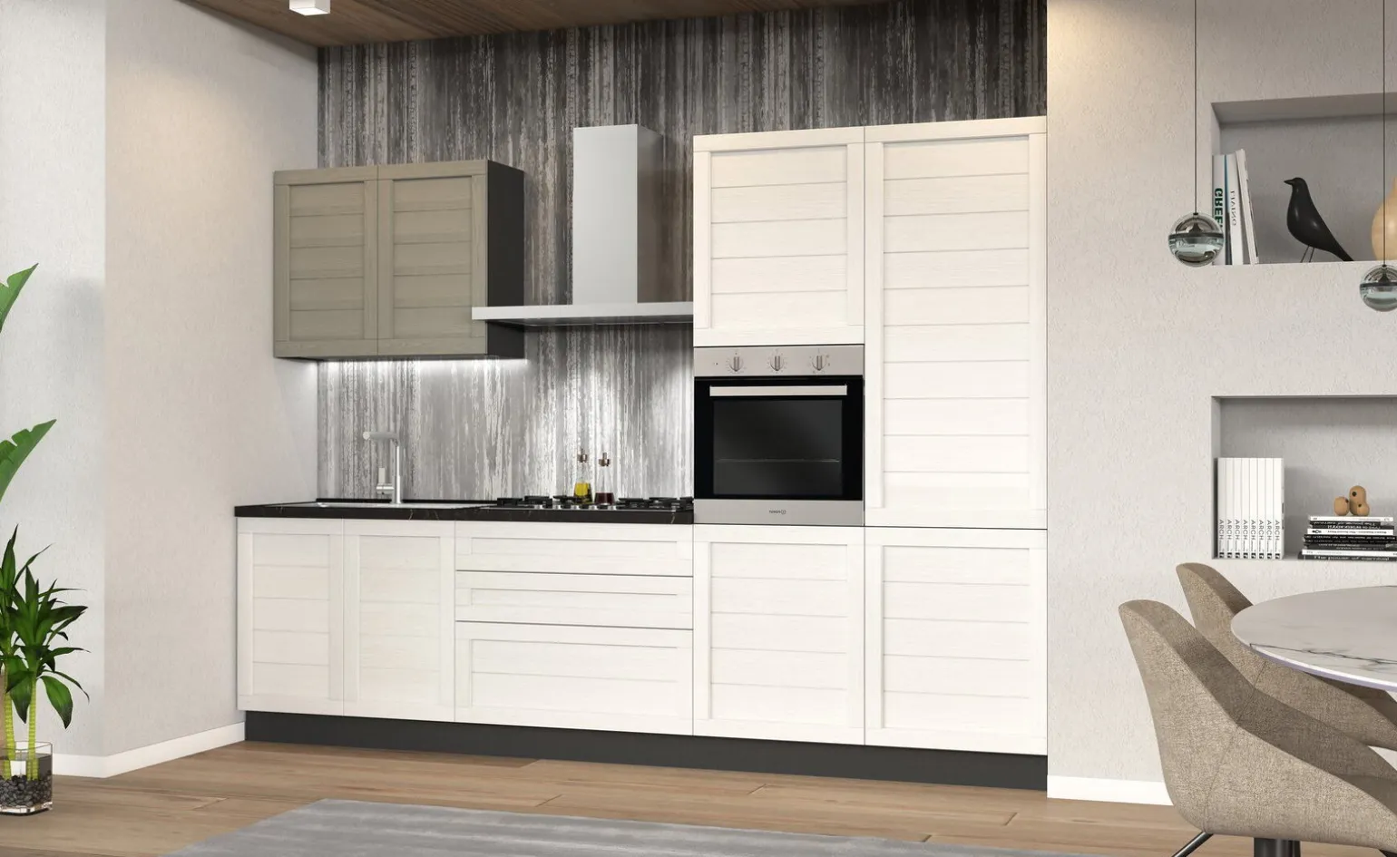 Beverly cucina 300 cm colore bianco e grigio fumo