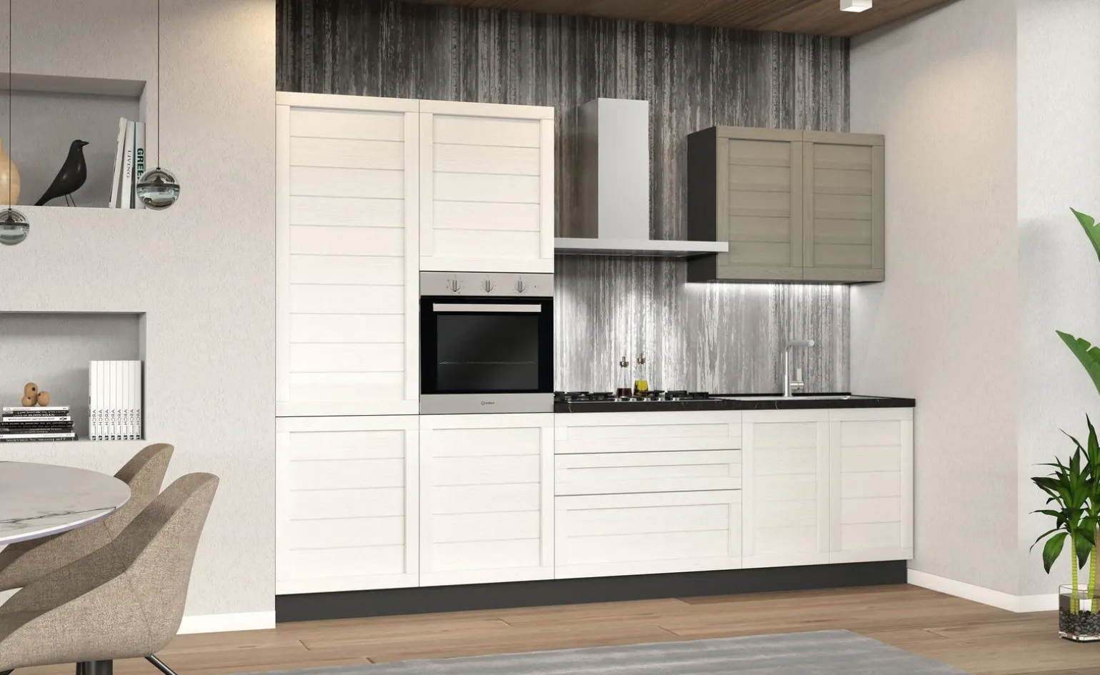Beverly cucina 300 cm colore bianco e grigio fumo