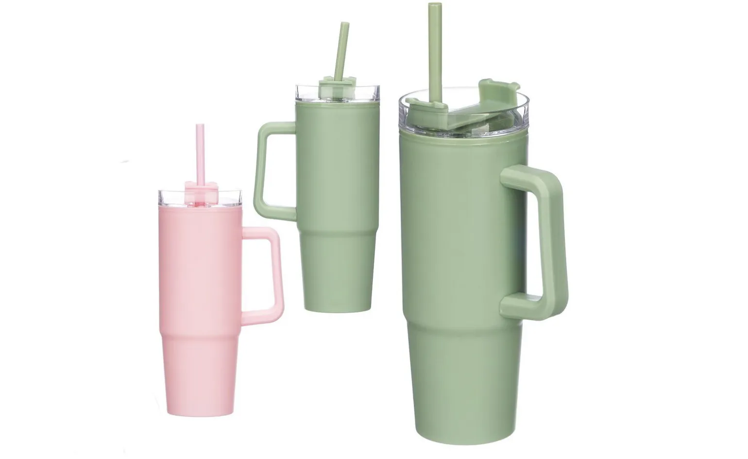 Bicchiere in plastica con cannuccia rosa o verde