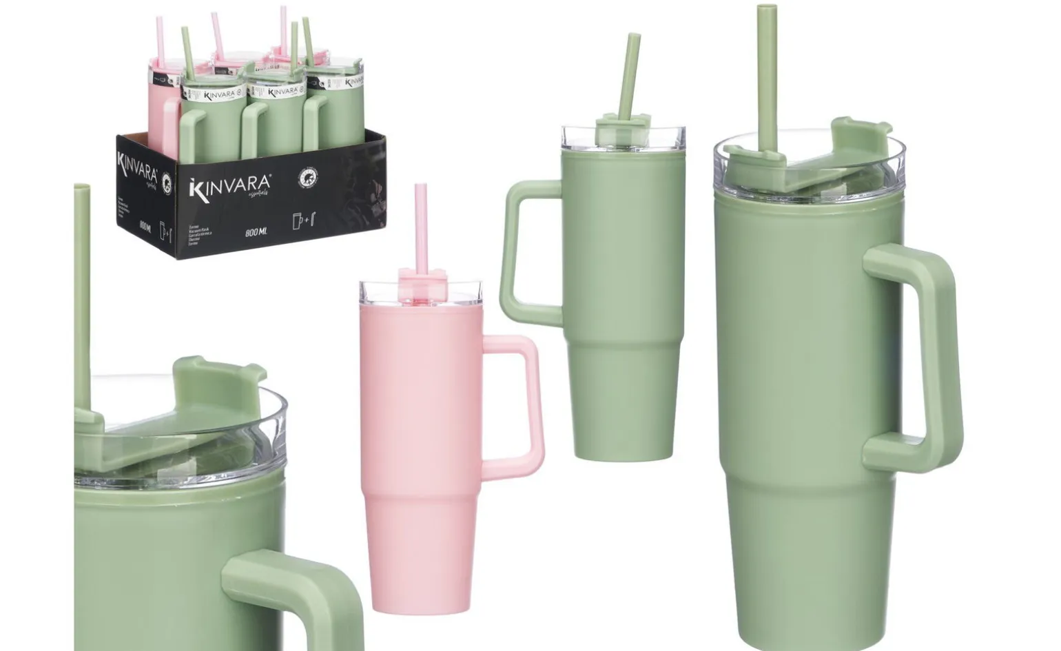 Bicchiere in plastica con cannuccia rosa o verde
