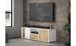 Biella porta tv 2 ante e un cassetto bianco opaco e rovere antracite