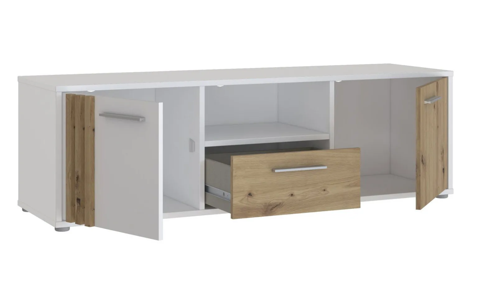 Biella porta tv 2 ante e un cassetto bianco opaco e rovere antracite