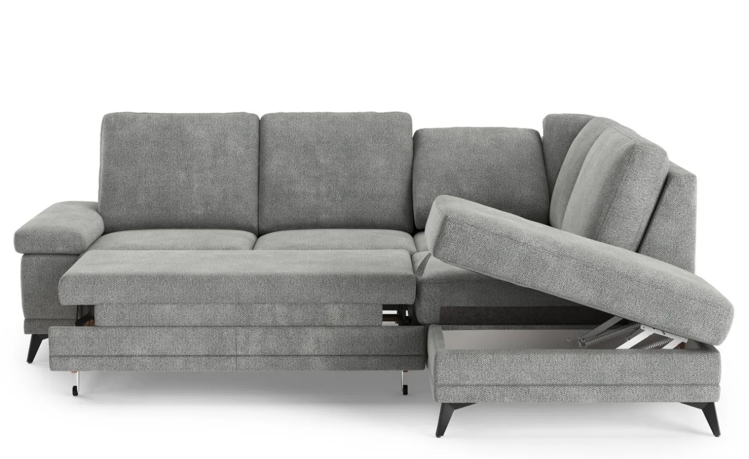 Brera divano letto angolare con contenitore in tessuto grigio