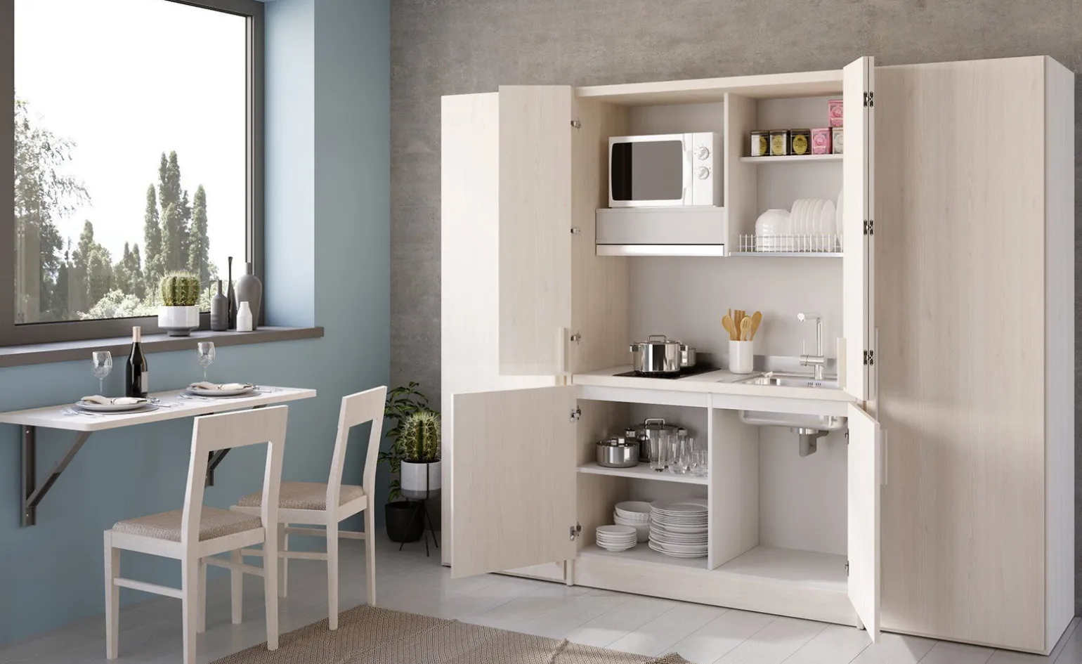 Cabrio cucina a scomparsa betulla
