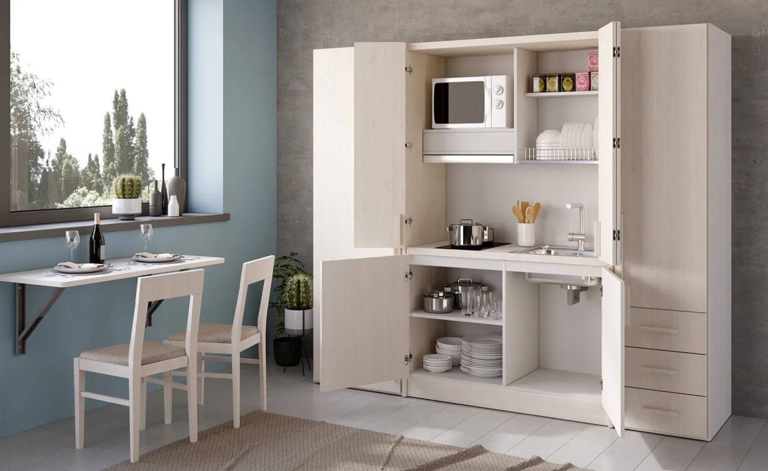 Cabrio cucina a scomparsa betulla