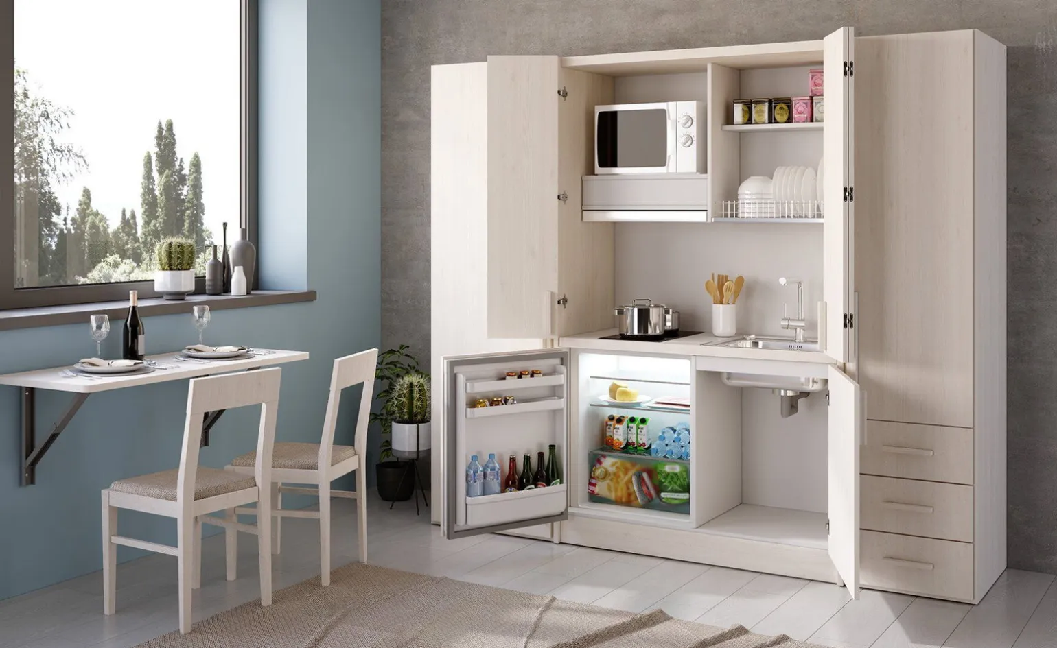 Cabrio cucina a scomparsa betulla
