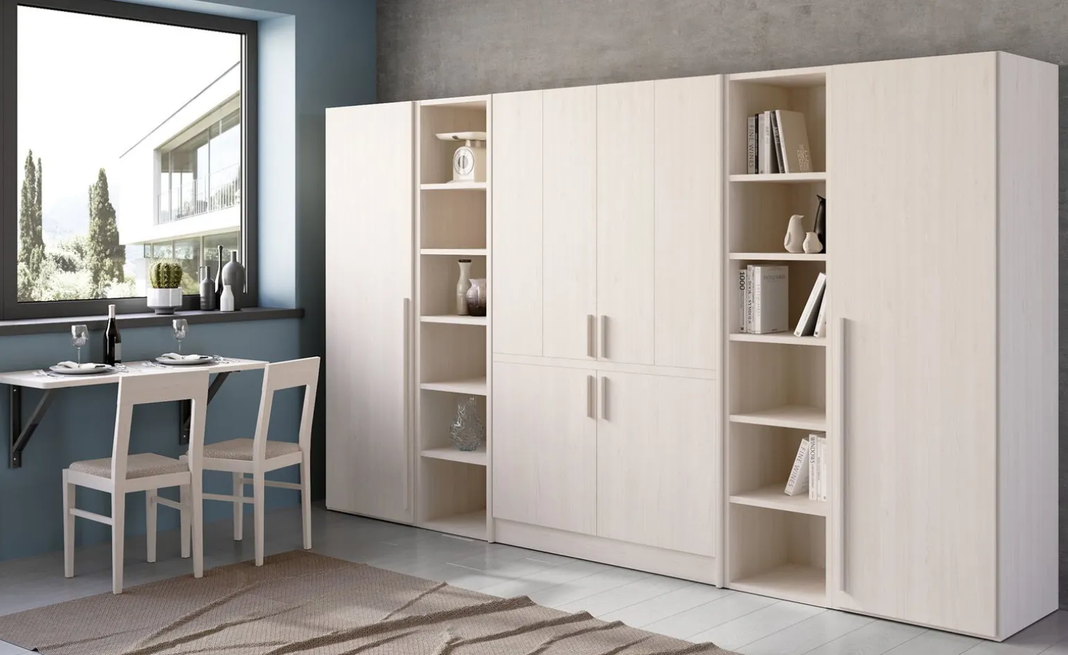 Cabrio cucina a scomparsa betulla senza frigo, 2 librerie e 2 armadi
