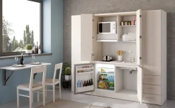 Cabrio cucina a scomparsa betulla con frigo, 2 librerie e 2 armadi