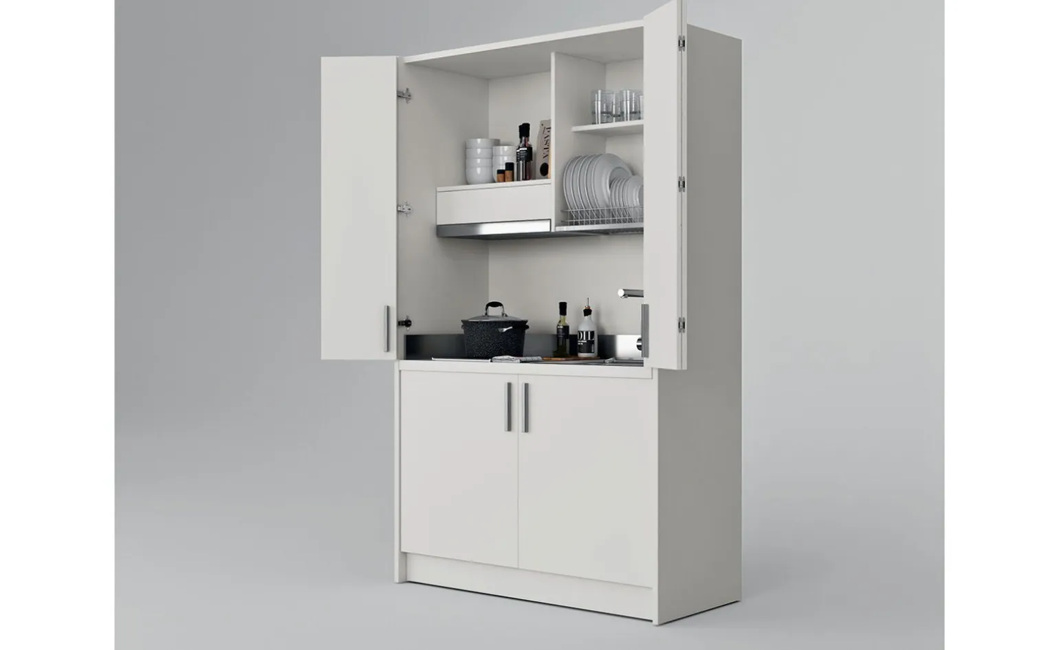 Cabrio cucina a scomparsa bianca con frigo