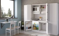 Cabrio cucina a scomparsa bianca con frigo con 2 armadi