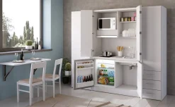 Cabrio cucina a scomparsa bianca con frigo e 2 armadi