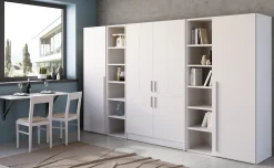 Cabrio cucina a scomparsa bianca senza frigo, 2 librerie e 2 armadi
