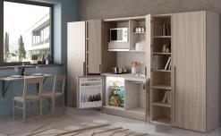 Cabrio cucina a scomparsa olmo con frigo con libreria e 2 armadi
