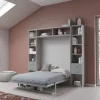 Cabrio letto a scomparsa colore tiglio e alluminio laccato con mensola