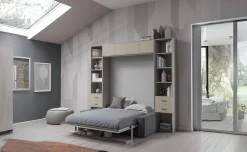 Cabrio letto a scomparsa con divano e mensola colore tiglio e corda