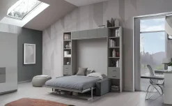 Cabrio letto a scomparsa con divano e mensola colore tiglio e alluminio laccato