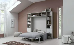 Cabrio letto a scomparsa con divano e mensola colore tiglio e grigio light