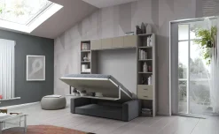 Cabrio letto a scomparsa con divano e mensola colore tiglio e tortora laccato