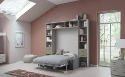 Cabrio letto a scomparsa con divano e mensola colore tiglio e tortora laccato