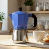 Caffettiera 3 tazze blu in alluminio per induzione