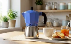 Caffettiera 3 tazze blu in alluminio per induzione