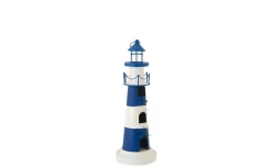 Casetta per Uccelli Decorativa Faro in Ferro Bianco e Blu