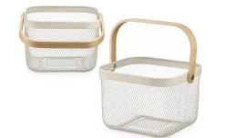Cesta quadrata in metallo color crema