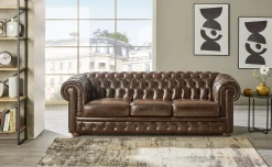 Chester divano 3 posti maxi in pelle antique marrone