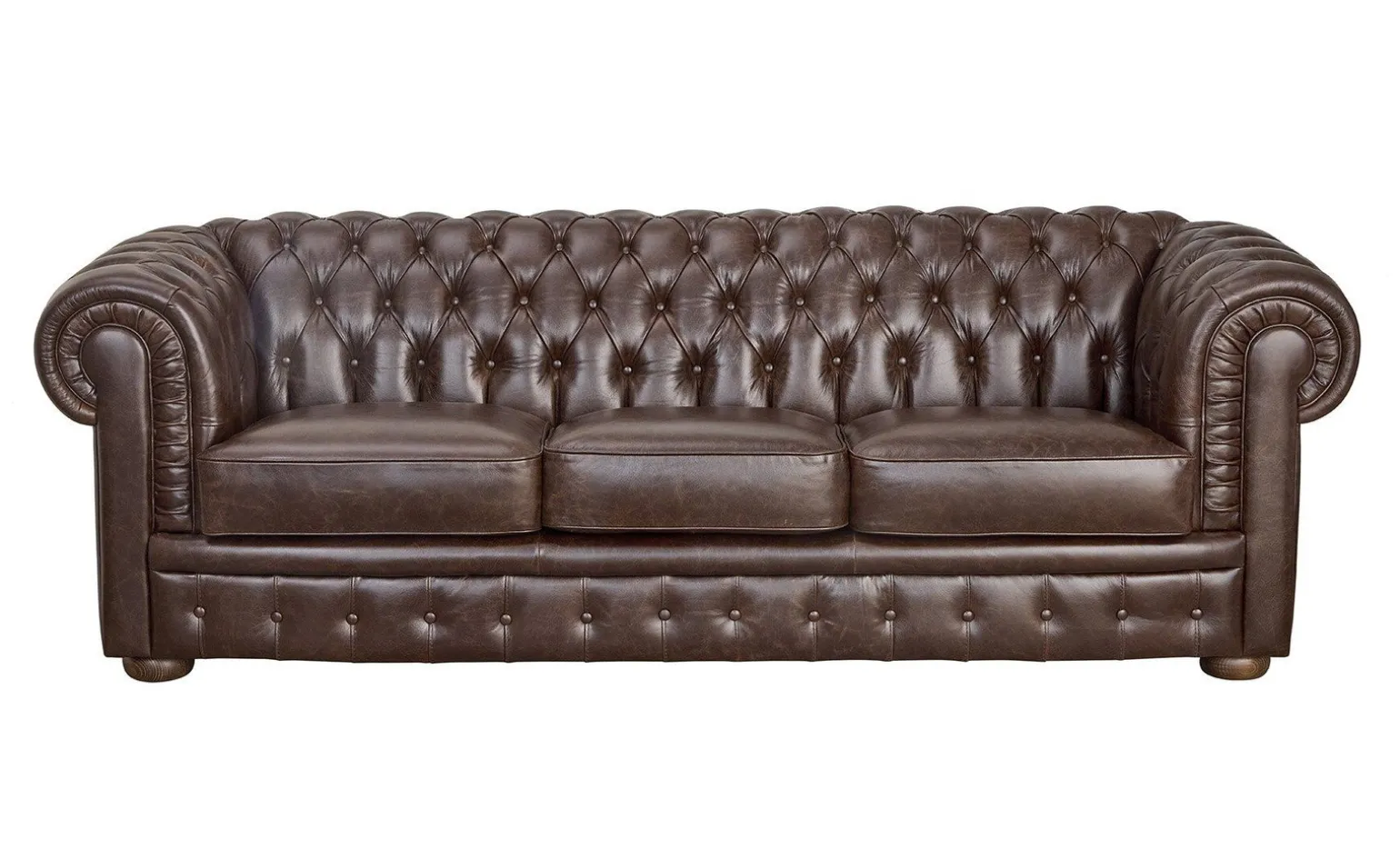 Chester divano 3 posti maxi in pelle antique marrone
