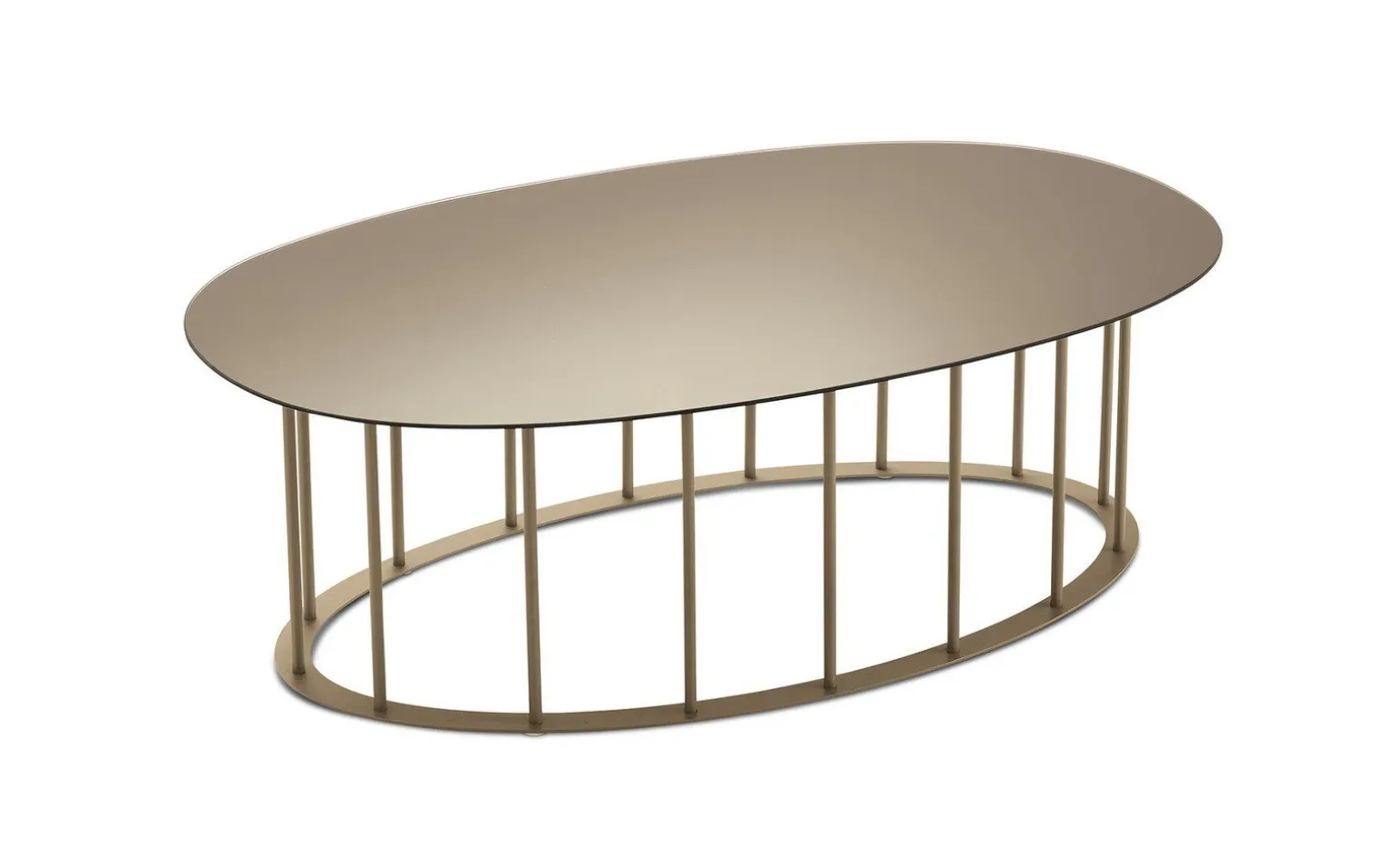 Chic tavolino ellittico metallo beige e piano bronzo