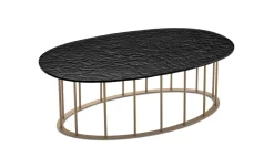Chic tavolino struttura metallo beige e piano nero